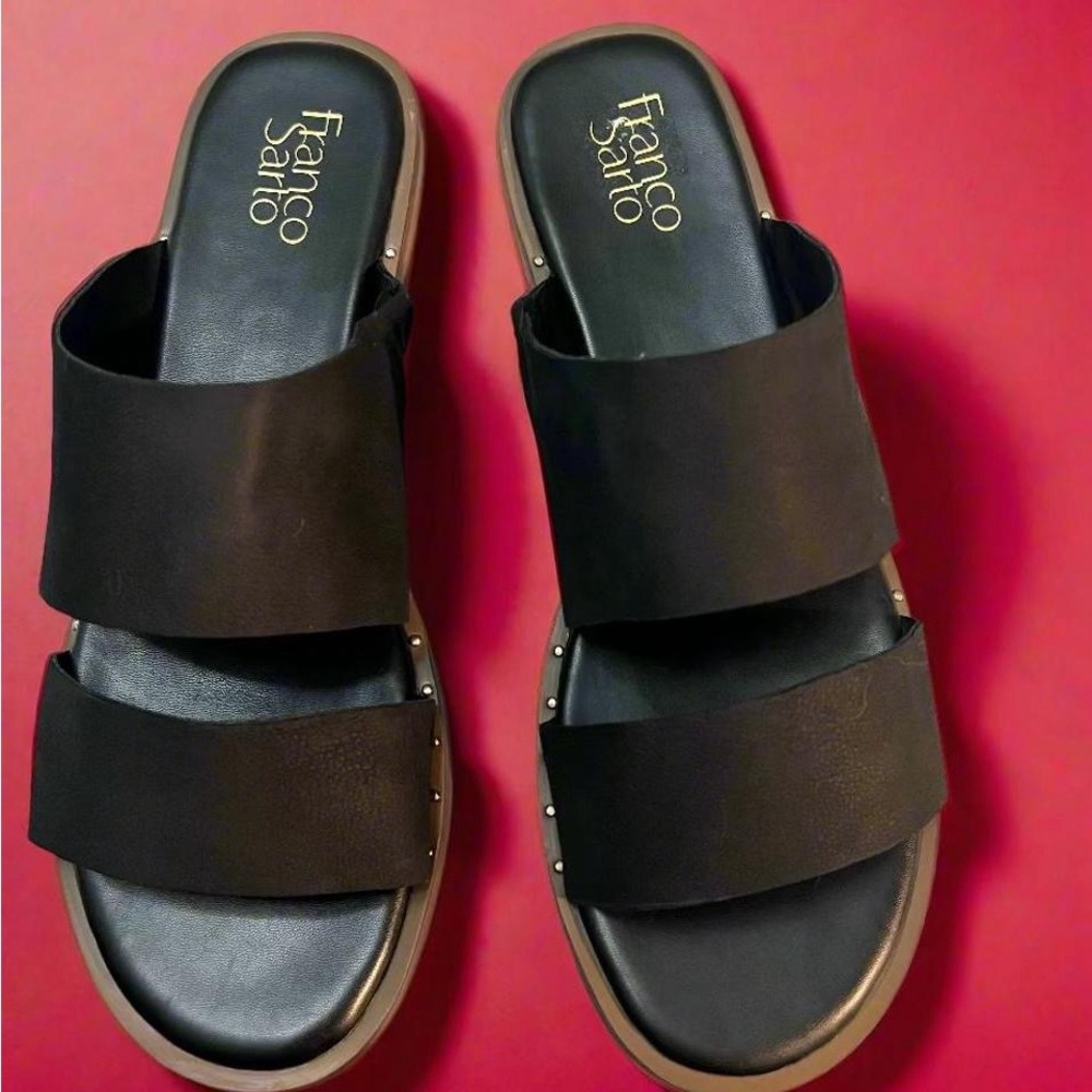 Franco Sarto Black Double-Band Slide Sandals